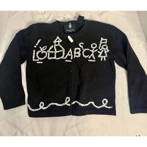 Vintage Michael Simon Black Pearl  sz6 Christmas Sweater School ABC Cardigan Y2K